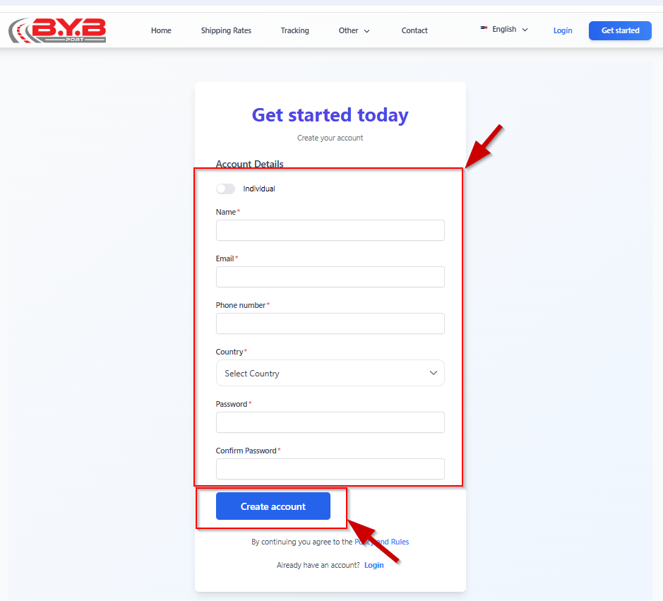 Step 1: The user registers an account Screenshot 2